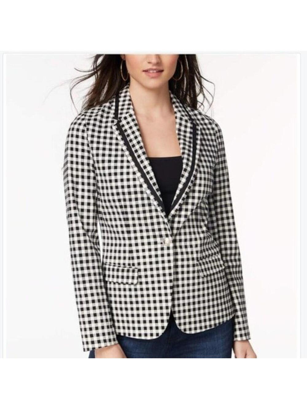 NWT XOXO,Xoxo Juniors' Gingham-Print Blazer black white stretch L